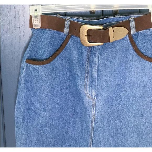 Vintage Denim Long Jean Skirt XS S Rockabilly Country Western Coastal Cowgirl - Picture 2 of 6